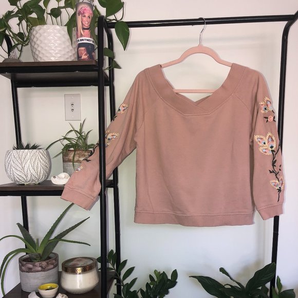 Rebecca Minkoff Macey Pink Off Shoulder Sweatshirt - Picture 1 of 7